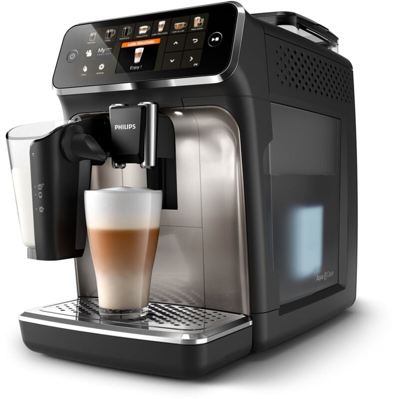 Philips Kaffeevollautomat EP5447/90 Serie 5400 - LatteGo Milchsystem, 12 Kaffeespezialitäten, Keramikmahlwerk - Chrom
