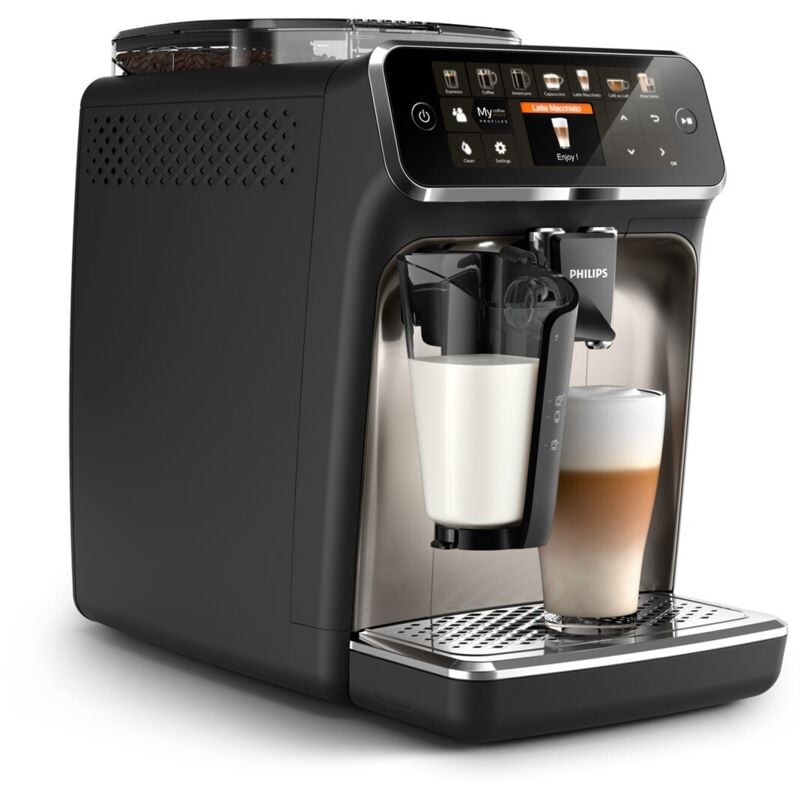 Philips Kaffeevollautomat EP5447/90 Serie 5400 - LatteGo Milchsystem, 12 Kaffeespezialitäten, Keramikmahlwerk - Chrom