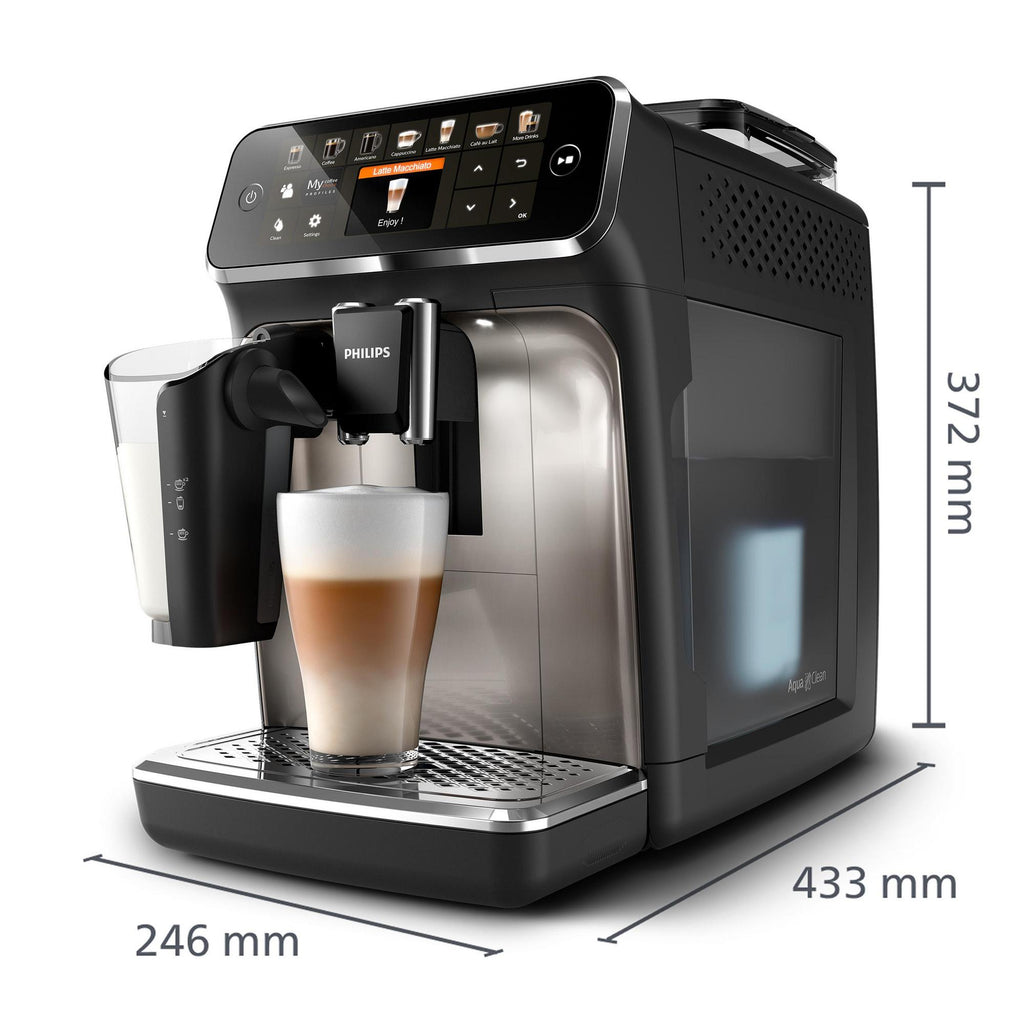 Philips Kaffeevollautomat EP5447/90 Serie 5400 - LatteGo Milchsystem, 12 Kaffeespezialitäten, Keramikmahlwerk - Chrom
