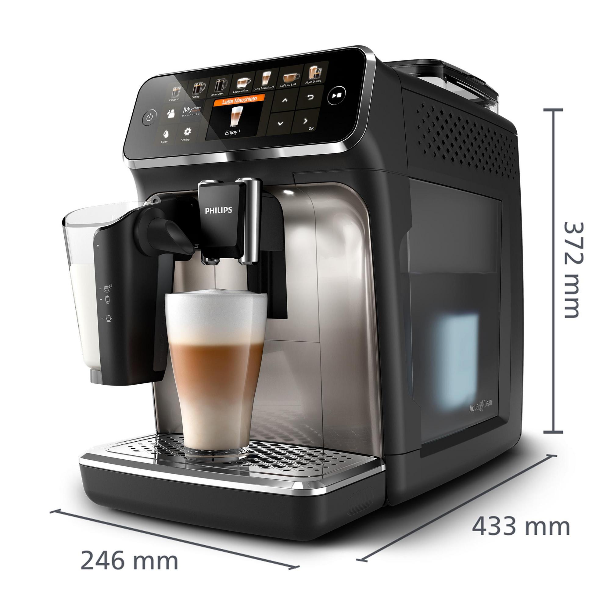 Philips Kaffeevollautomat EP5447/90 Serie 5400 - LatteGo Milchsystem, 12 Kaffeespezialitäten, Keramikmahlwerk - Chrom