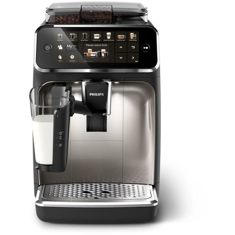 Philips Kaffeevollautomat EP5447/90 Serie 5400 - LatteGo Milchsystem, 12 Kaffeespezialitäten, Keramikmahlwerk - Chrom