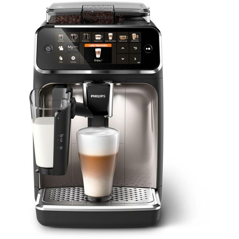 Philips Kaffeevollautomat EP5447/90 Serie 5400 - LatteGo Milchsystem, 12 Kaffeespezialitäten, Keramikmahlwerk - Chrom