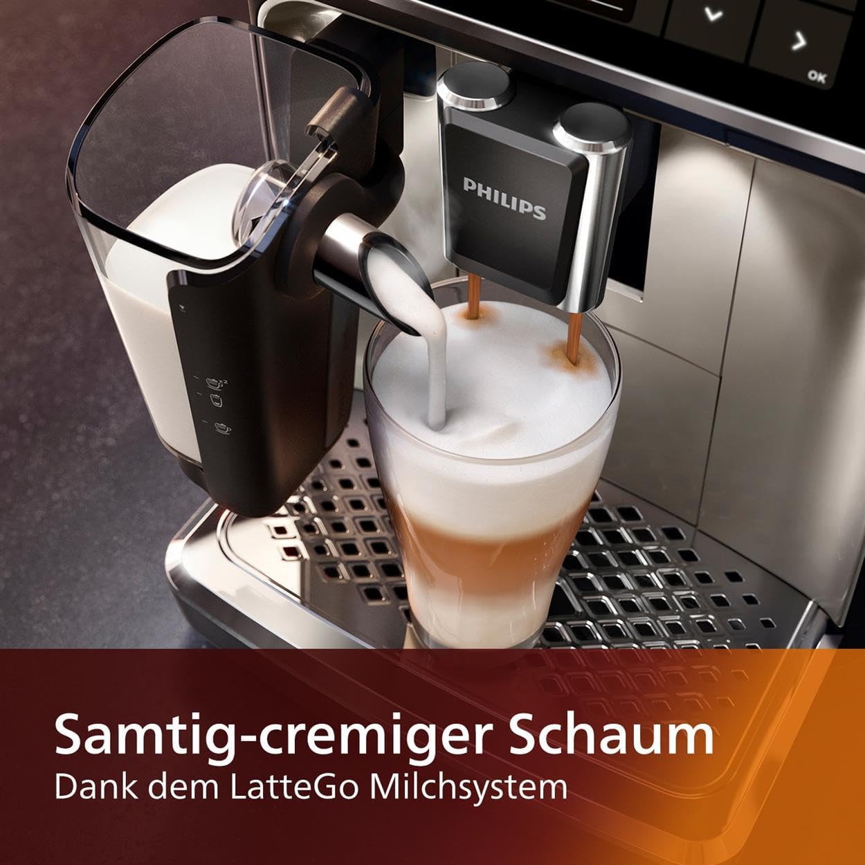 Philips Kaffeevollautomat EP5447/90 Serie 5400 - LatteGo Milchsystem, 12 Kaffeespezialitäten, Keramikmahlwerk - Chrom