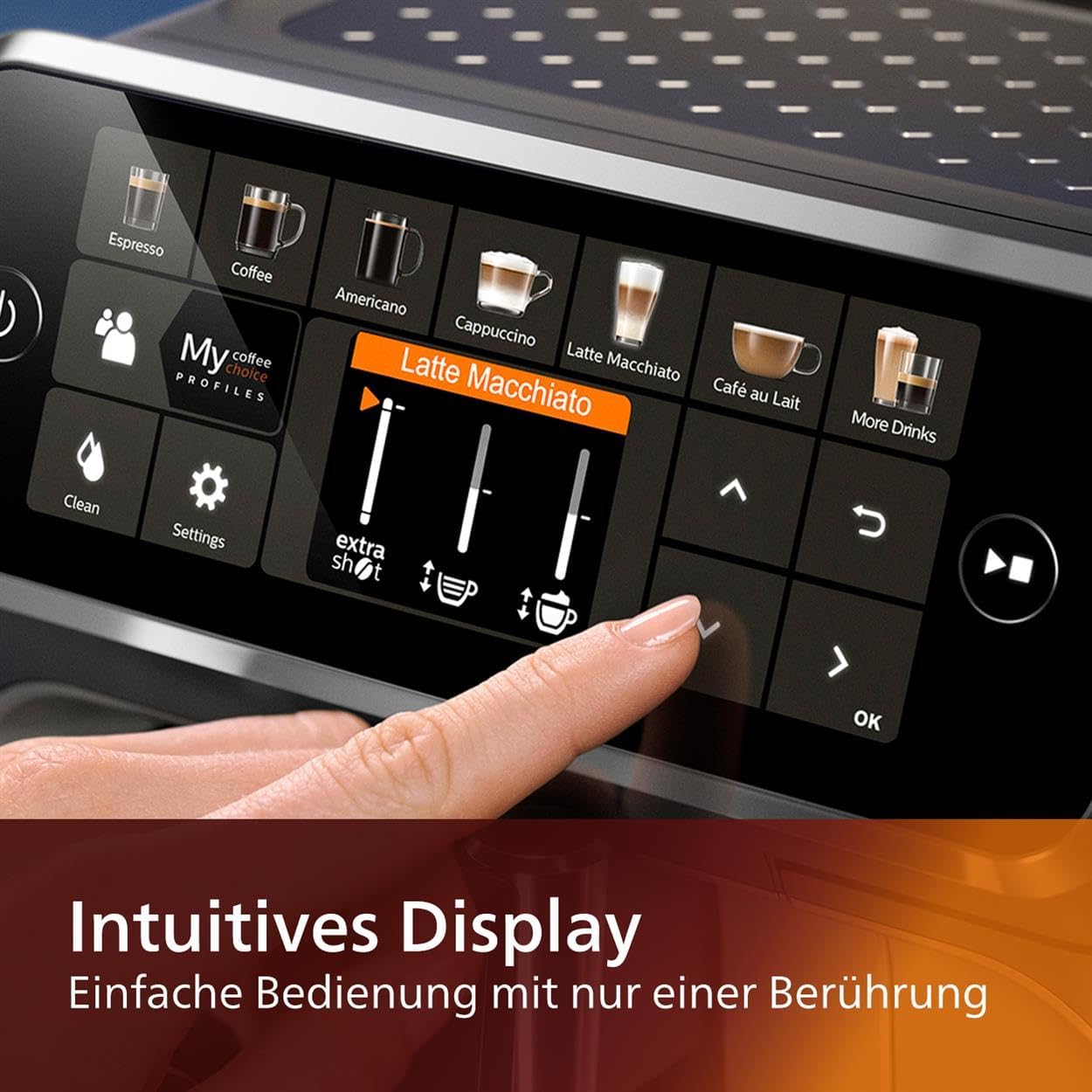 Philips Kaffeevollautomat EP5447/90 Serie 5400 - LatteGo Milchsystem, 12 Kaffeespezialitäten, Keramikmahlwerk - Chrom