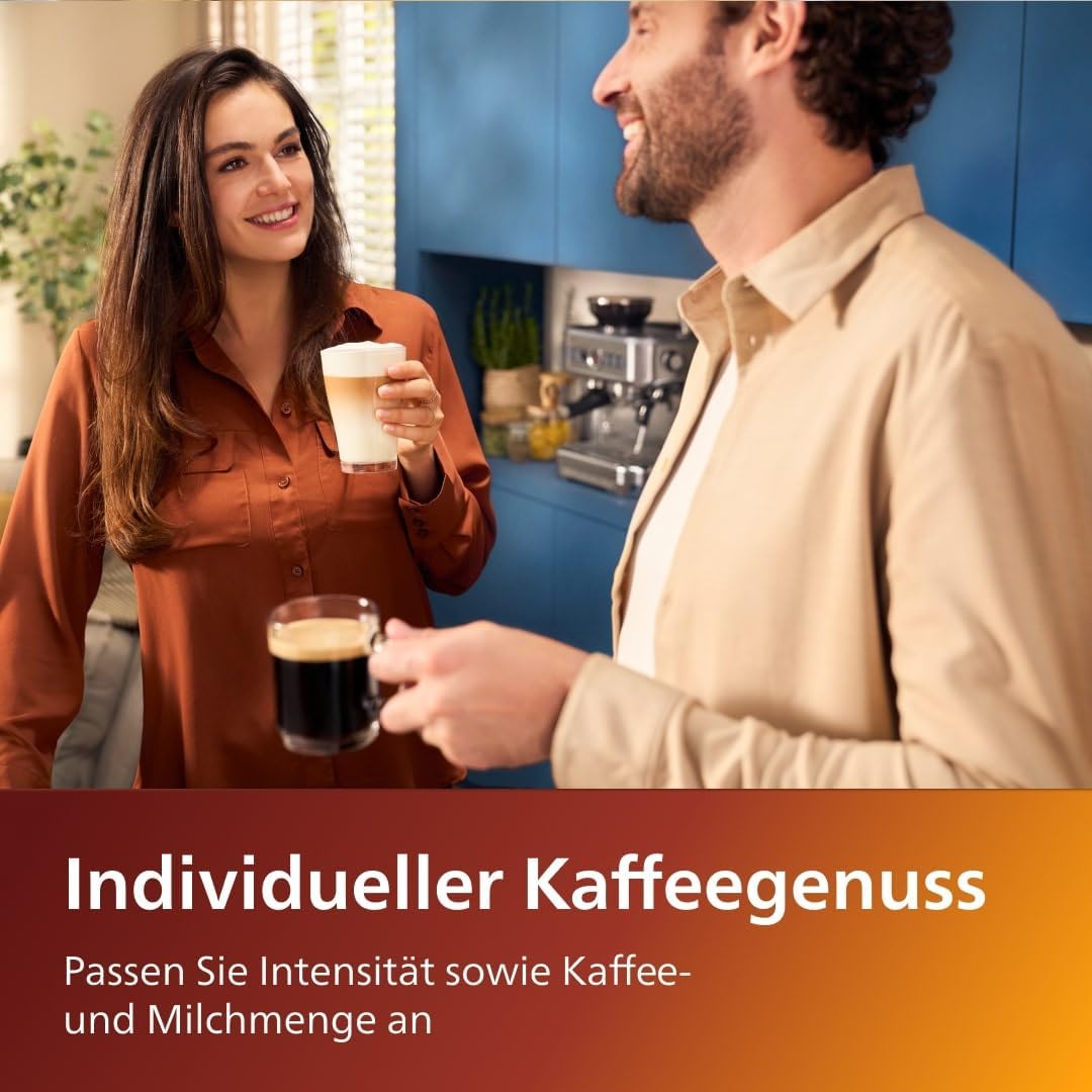Philips Kaffeevollautomat EP5447/90 Serie 5400 - LatteGo Milchsystem, 12 Kaffeespezialitäten, Keramikmahlwerk - Chrom